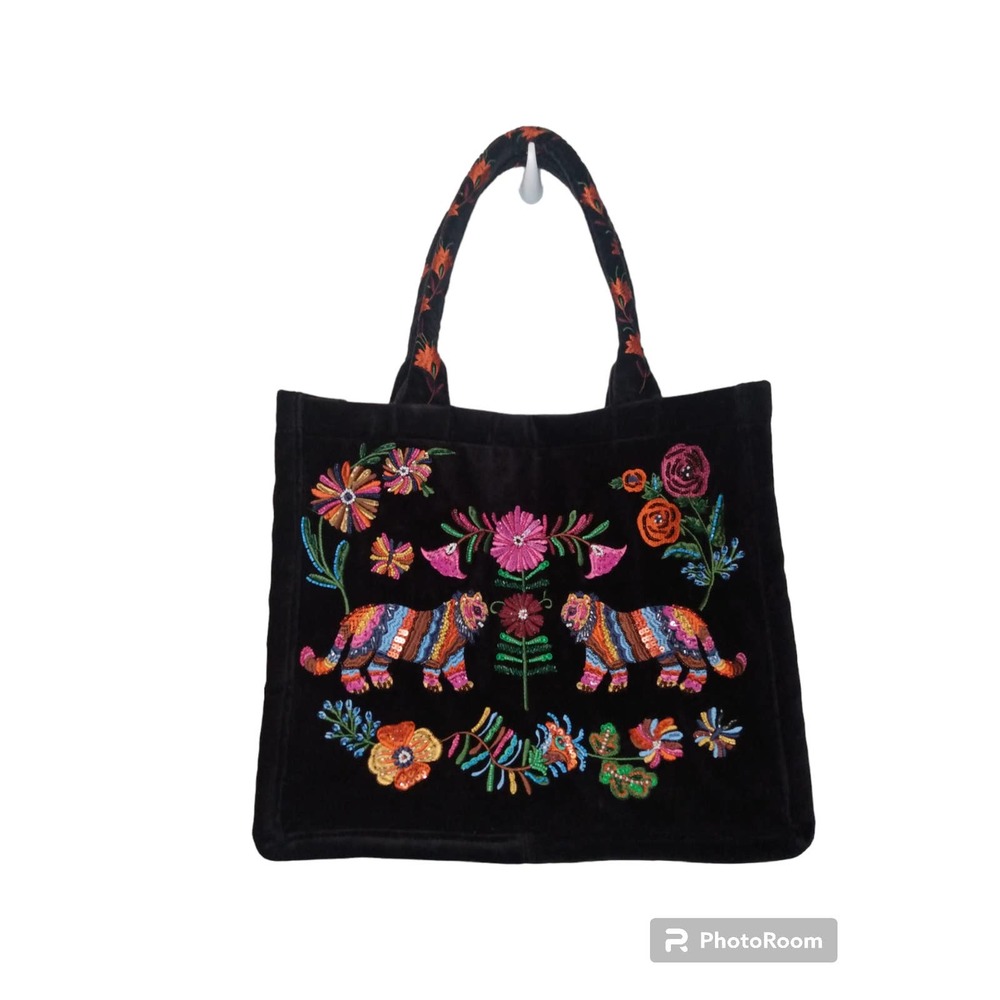 Corinne Lent for‎ Anthropologie Embellished Black Tote NWOT